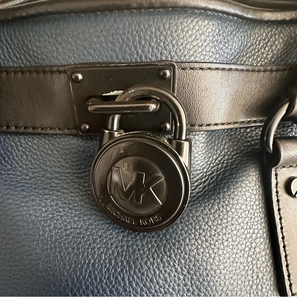 Michael Kors Navy & Black Leather Satchel With Chain Strap And Dust Bag - Picture 6 of 13